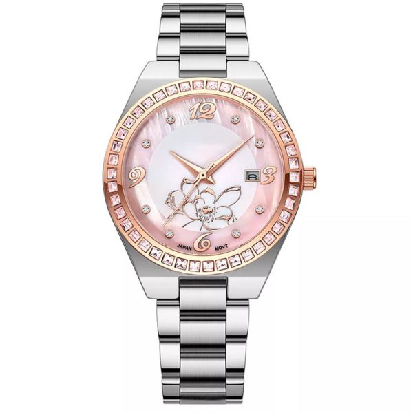 Custom quartz movement luxury diamond bezel watches with enamel dial for women