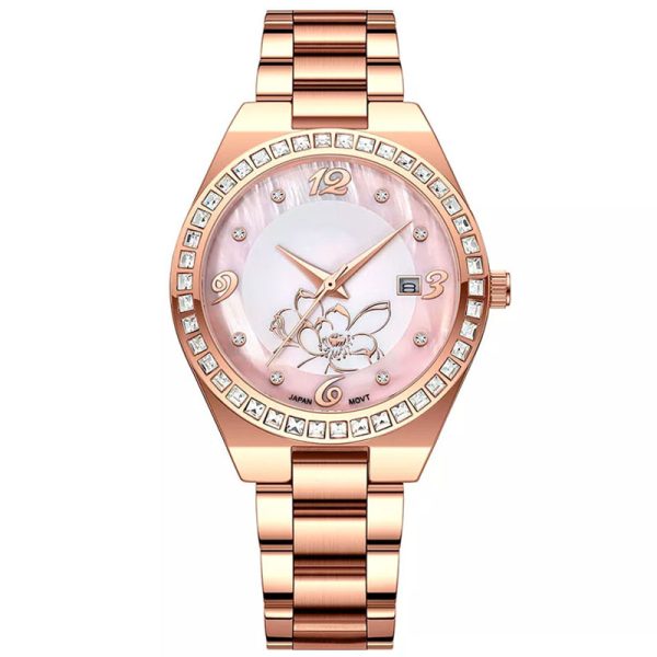 Custom quartz movement luxury diamond bezel watches with enamel dial for women