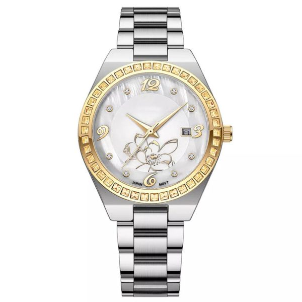 Custom quartz movement luxury diamond bezel watches with enamel dial for women